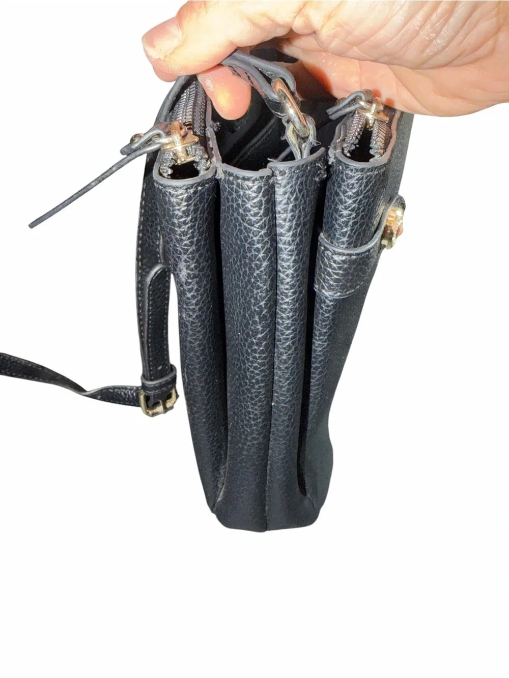 Nanette Laporte Arti Triple Section Black Pebbled Leather Crossbody Bag